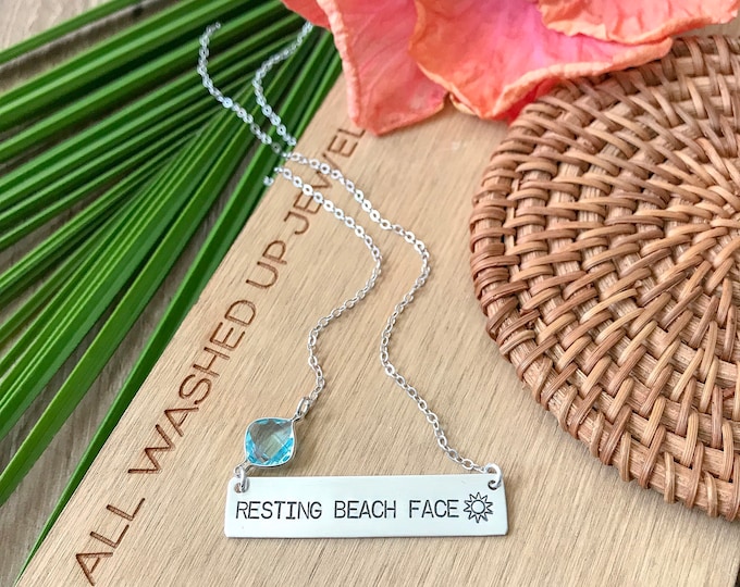 Resting Beach Face Sterling Silver Bar Necklace