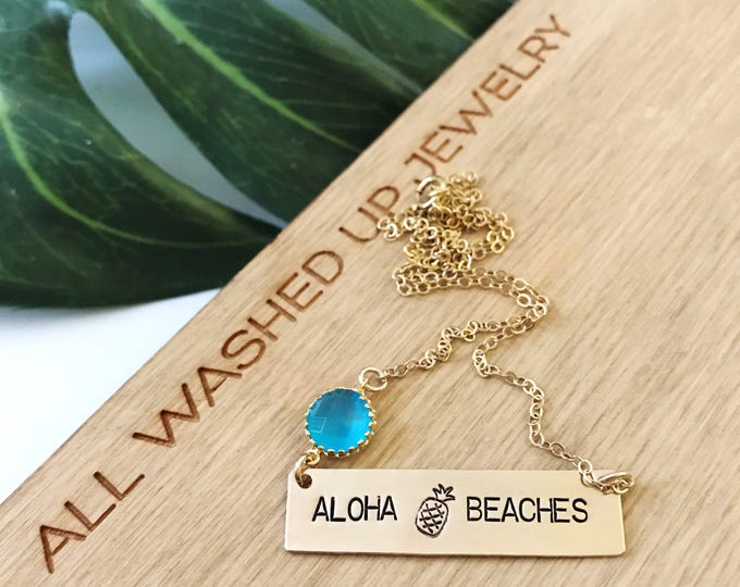 New! // Aloha Beaches Bar Necklace Gold Fill