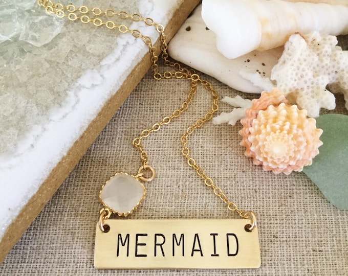 Mermaid Bar Necklace Stamped Nautical Beach Bridesmaid Wedding Boho Ocean Outer Banks Gift Nautical Gypsea Sea Shells