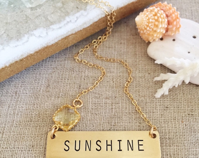 SUNSHINE Stamped Gold Fill Bar Necklace Layering Boho Beach Wedding OBX Bridesmaids Friend Gift Sun