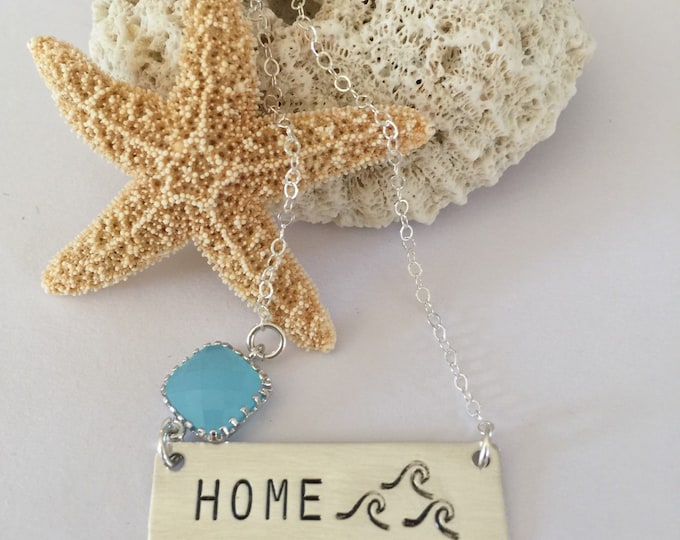 Home Bar Necklace Silver Ocean Waves Mermaid Beach Sea Boho Layering Outer Banks Gypsea Salty Seas The Day stamped