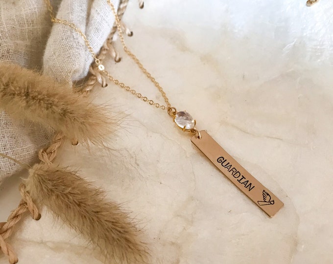 New! // Guardian Angel Vertical Gold Fill Bar Necklace