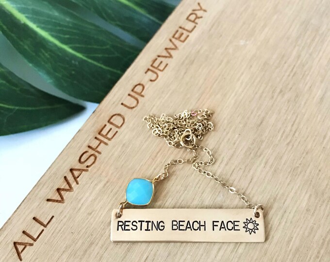 New! // Resting Beach Face Gold Fill Bar Necklace