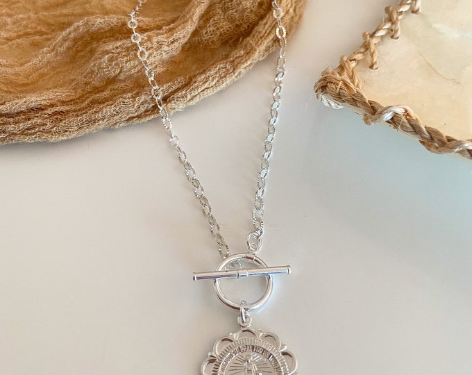 NEW! // Sterling Silver Coin Necklace St. Mary Virgin Mary Saint Christopher