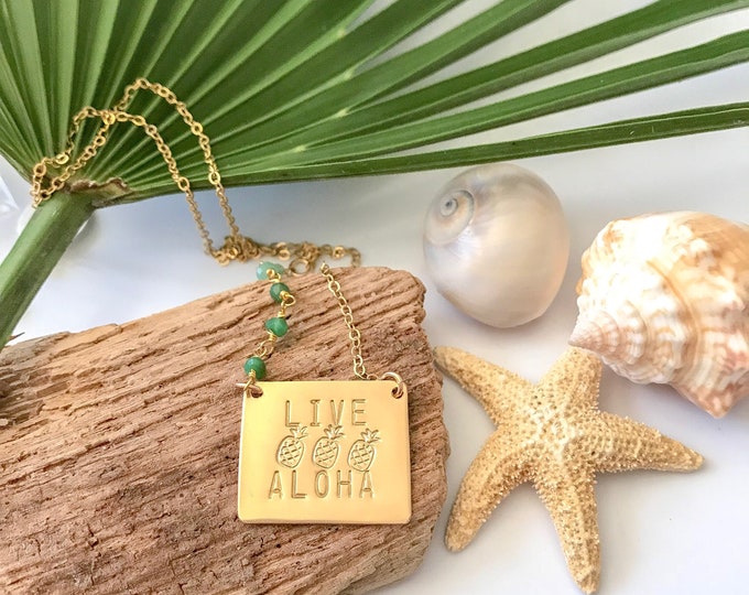 New! // Live Aloha Gold Fill Stamped Necklace