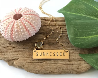 SUNKISSED Stamped Bar Necklace Nameplate Bridesmaids Beach Wedding Friend Gift Mothers Day Nautical Sea Ocean Anchor