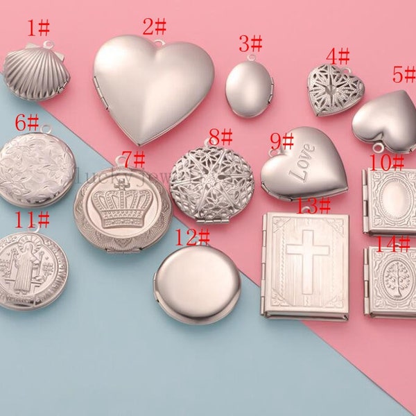 5pcs Phase Box Lockets Charms,Openable Heart ,round Couple pendant,Mirror Polished Stainless Steel,DIY Photo Frame Phase Box Pendant