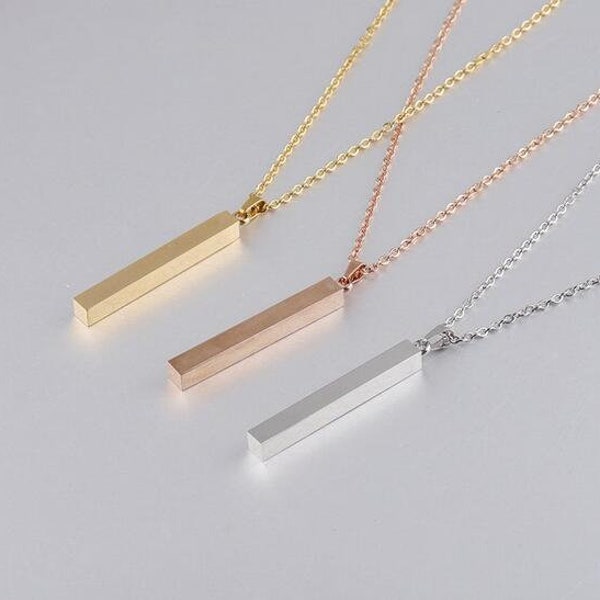 10pcs Blank 3D bar necklace supplies, Gold stainless steel blanks, Hand stamping 3D bar necklace with a Loop, DIY Engraving, 40x5mm