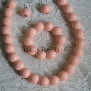pearl set,pink pearl set,20mm pearl necklace,pearl brcelet,pearl earrings ,gift,Beaded Jewelry,wedding necklace,plastic Pearl set