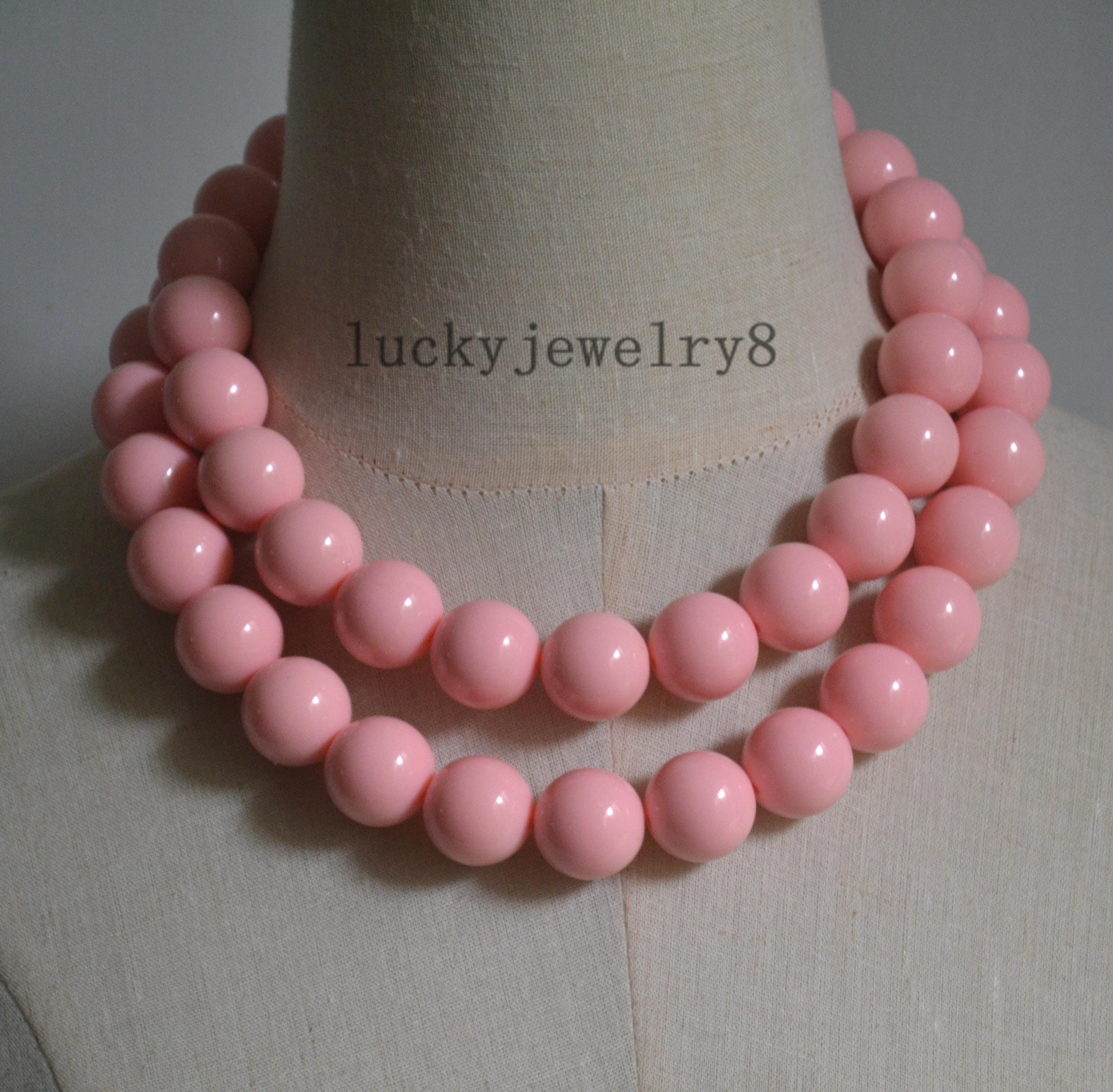 Big Pearl Necklace,20mm Pink Pearl Necklace,2 Rows Pearl Necklace
