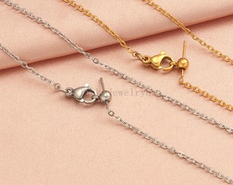 10pcs Finished 316L Stainless Steel Chain,45cm collarbone chains,18k Gold /Rose Gold plated,1.5mm Jewelry Chains,Necklace Chains Gold Plated