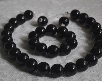 Perlenset, schwarze Perlenkette, 20 mm Perlenkette, Perlenarmband, Perlenohrringe, Brautjungfer Geschenk, Perlenschmuck, Hochzeitskette, Perlenschmuck