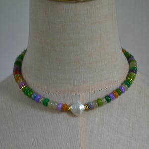 Multi Color jade Necklace,Gem and freshwater Pearl Choker Necklace, Rainbow Gem Necklace, Cute Stacking Necklace, Everyday Necklace