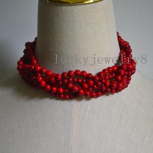 Rot Türkis Halskette, fünf Strang Türkis Bead Halskette, Brautjungfer Necklace.multi-Strang rot Türkis Halskette, Chunky Beads Necklace