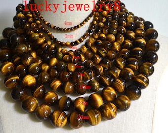 Collier Œil De Tigre - Pierres Naturelles Rondes - Fabrication Artisanale - Réglable
