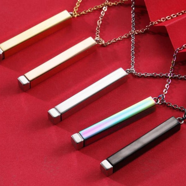 2pcs Blank Bar Necklace,Secret Message Blank Bars, Hidden Message Pendant Supplies ,Hidden Message Necklace, Gold Stainless Steel Blanks