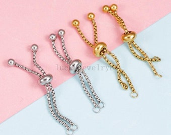 5PCS Half Finished Slide ring, Gold/Rose Gold, Sliding Adjustable ring, Box Chain With Slider Clasp. Bolo ring For Jewelry Making