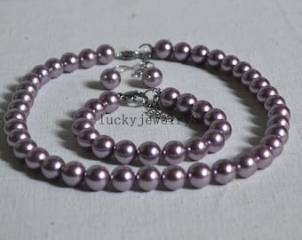 parelset, lila schelpparelset, schelpparelset, parelketting, parelarmband