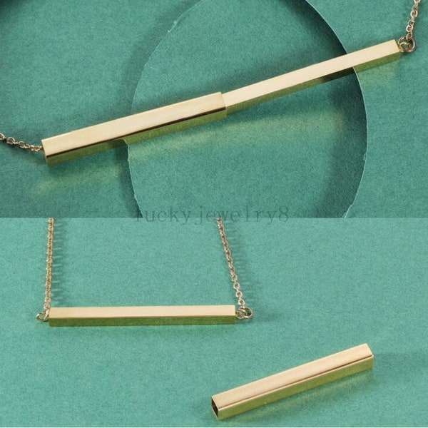 5pcs Blank Bar Necklace,Secret Message Blank Bars, Hidden Message Pendant Supplies ,Hidden Message Necklace, Gold Stainless Steel Blanks