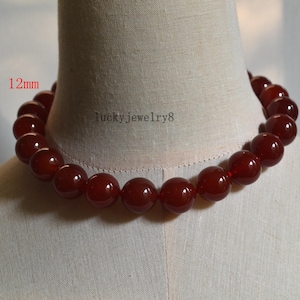Big Dark red agate Necklace,dark red Necklace,12mm dark red agate Bead necklace,Bridesmaid Necklace,wedding necklace.gift for her