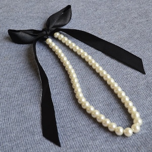 Black Pearl Ribbon Necklace • Pearl Necklace With Ribbon Tie