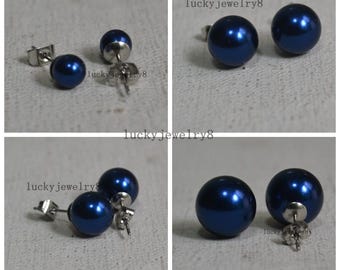 Kolczyki z pereł w kolorze granatowym, 6 mm, 8 mm, 10 mm, 12 mm, kolczyki z pereł, kolczyki z pereł szklanych, biżuteria, kolczyki dla druhen, prezent dla gości weselnych