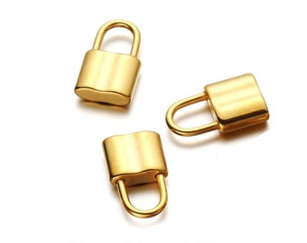 10pcs 3D Lock Charms 10x17mm, Gold Lock Pendant Charm, Rose Gold Lock Pendant. Tiny Lock Findings, Gold plated Stainless Steel