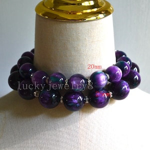 Purple Chatoyancy necklace.purple bead necklace,big choker necklace,gift.rhinestone purple Acrylic necklace,light weight bead necklace.