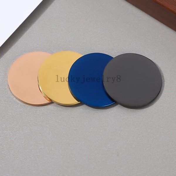 10pcs Round Disc Tags Without Holes,Metal Stamping Blanks Charms, Engravable Round Blanks. Gold Plated Stainless Steel, Mirror Polished