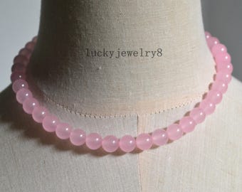 Colar de jade rosa, colar rosa, colar de contas de jade rosa, colar de dama de honra, colar de casamento. colar de jade. presente para ela