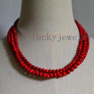 Rot Türkis Halskette, drei Strang Türkis Perlenkette, Brautjungfer Necklace.multi-Strang rot Türkis Halskette, Chunky Perlen-Halskette