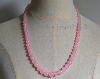 Colar de jade rosa, colar rosa claro com degradê, colar de contas de jade rosa, colar para madrinha, colar de casamento, colar de jade, presente para ela.