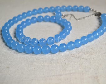 Jade set,light blue jade set,light blue jade necklace,bracelet and dangle earring.bridesmaid necklace,wedding party jewelry,gift for her