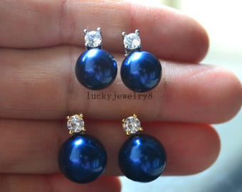 Navy blue Pearl Earrings,rhinestone Earring,Pearl Earrings,glass Pearl Earrings,Bridesmaid Earrings,Wedding Party,party gift ,earring