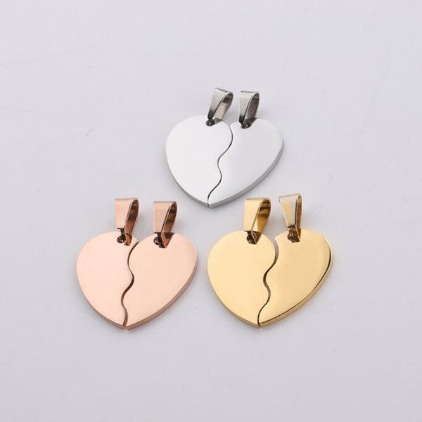 5pcs Split Broken Heart Charms, Pendentif coeur, Pendentif d’amour, Charmes amoureux, Charme d’amour divisé, 12.5x20mm Or /Cœur en acier or rose