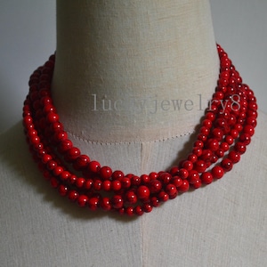Red turquoise Necklace,five strand turquoise Bead necklace,Bridesmaid Necklace.multi-strand red turquoise necklace,Chunky Beads Necklace