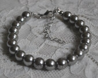 pearl Bracelet,gray pearl Bracelet,glass pearl bracelet,single pearl bracelet,wedding bracelet,bridesmaid bracelet,gray bracelet,gift