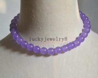 Licht lila Jade Halskette, Lavendel Stein Halskette, hell lila Jade Halskette, Hochzeit Halskette.Geschenk für her.statement Halskette