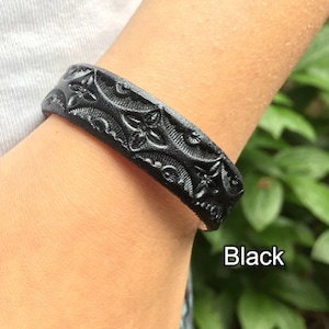 Essential oil diffuser bracelet for aromatherapy - pick from 13 colors - 1/2 inch wide hand tooled leather bracelet with pearl overcoat