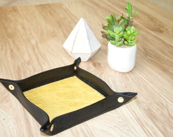 Black and yellow leather collapsable dice tray - knick knack tray or valet tray