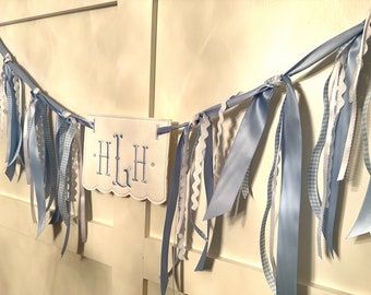 Scalloped Monogrammwd Baby Banner Baby Shower Welcome Home Gingham