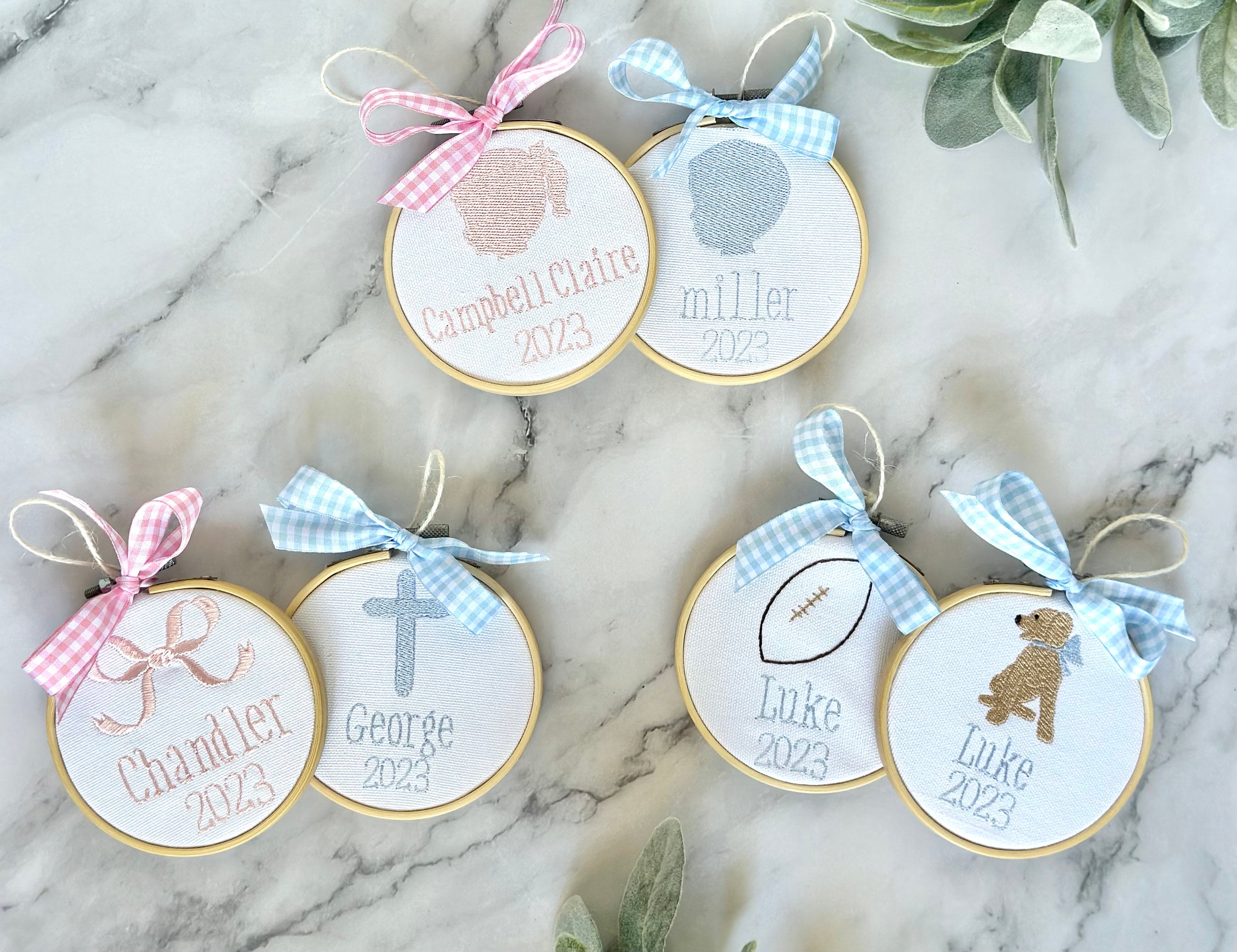 Custom Embroidered Christmas Hoop Ornaments