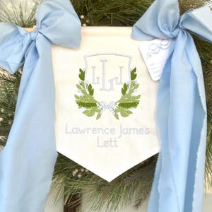 Custom Baby Banner Floral Crest Welcome Banner, Hospital Door or Crib with Fabric Bows and Birth Stats Card