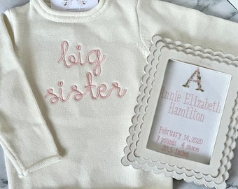 Personalized Big Sister Big Brother Embroidered Toddler Child Roll Neck Sweater
