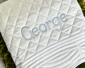 Custom Baby White Diamond Heirloom Quilt Blanket Monogrammed Personalized