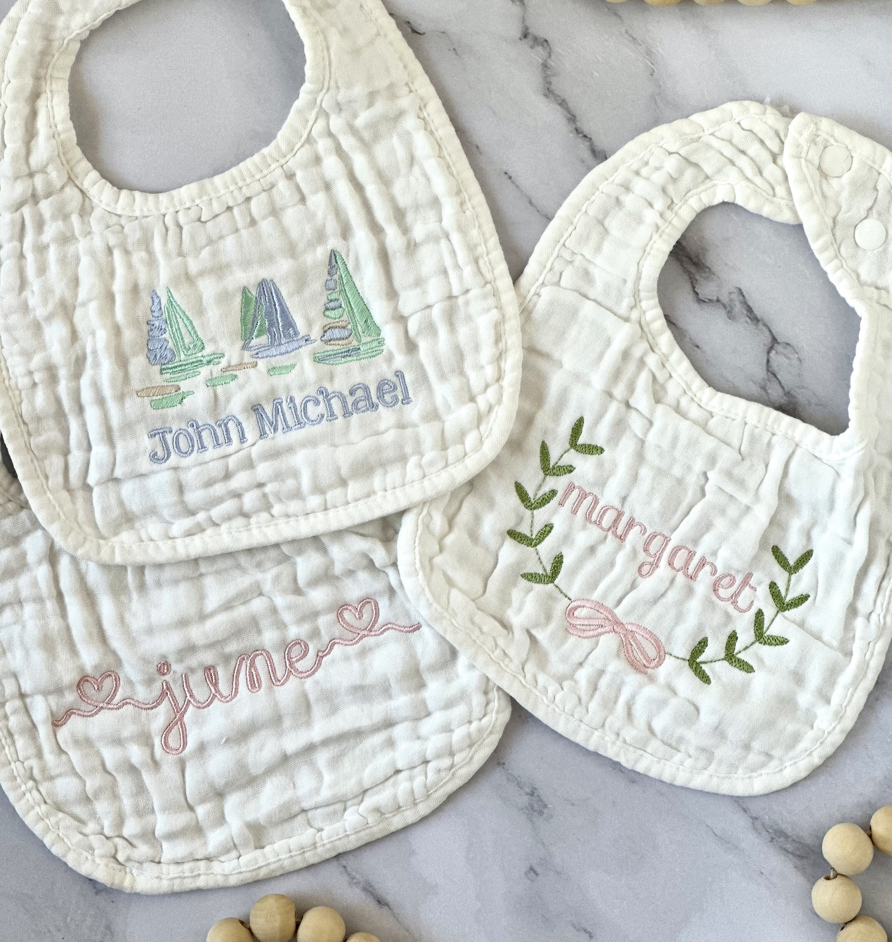 Custom Embroidered Muslin Cotton Baby Bibs, Baby Gift