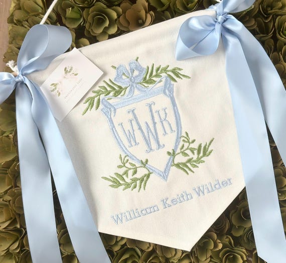 Custom Baby Banner with Floral Crest Frame Baby Banner, Welcome Banner, Hospital Door Sign, Baby Shower