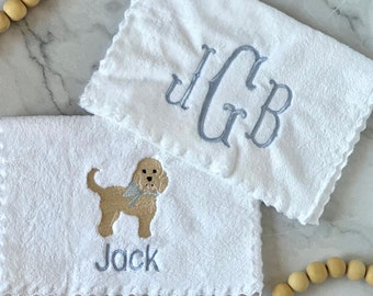Embroidered Goldendoodle Baby Burp Clothes Ultra Soft with Delicate Scalloped Edges Monogrammed