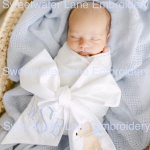 Custom Monogrammed Baby Newborn Swaddle Bow Sashes Baby Shower Hospital Gift