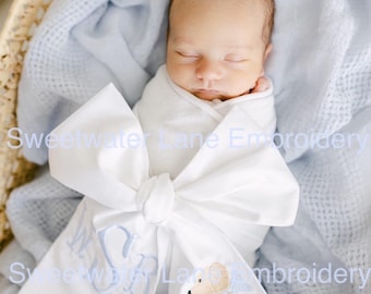 Custom Monogrammed Baby Newborn Swaddle Bow Sashes Baby Shower Hospital Gift